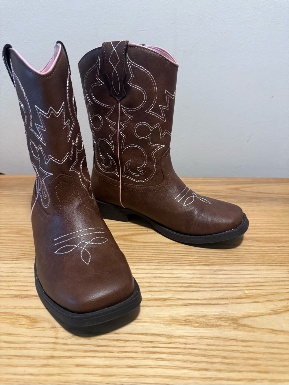 Brown Western Cowboy Boots with Pink Lining